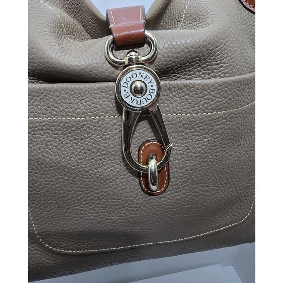 Dooney and Bourke Pebble Grain Logo Lock Tote Shoulder Purse Bag Taupe/Elephant - Picture 4 of 15